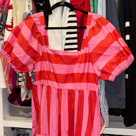 Striped Puff Sleeve Stretch Poplin Preppy Dress XL by Midnight Doll Dillards NWT - Picture 6 of 8